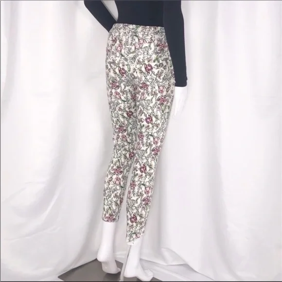 L’Agence Cream Floral Print Margot Skinny Cropped Jeans Sz25 Zip Fly ButtonClose - Picture 10 of 16